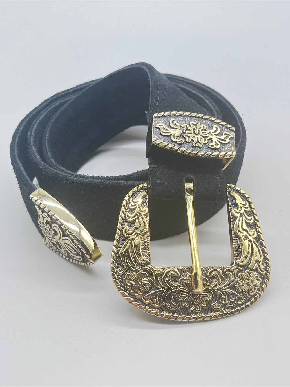 Free People Black Rock Western Belt. Soft black suede leather. Size Sm/M 30-36.